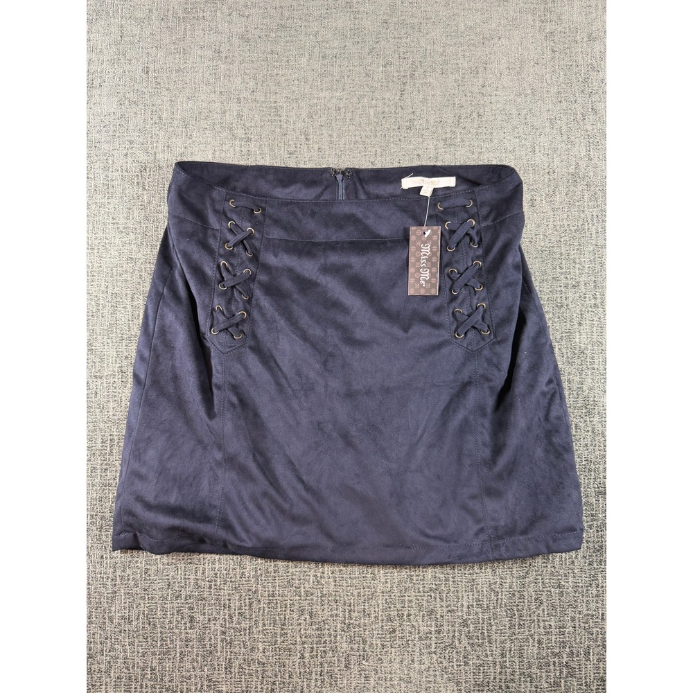Miss Me Navy Blue Faux Suede Lace Up Mini Skirt MDS057S Womens Large NWT